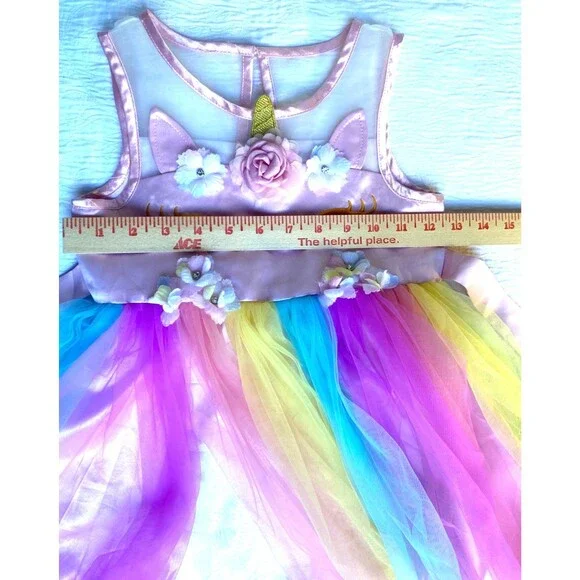 Sunny Fashion Girls Dress Unicorn Rainbow Tulle Pageant Princess Party -Size 5 T - Picture 8 of 16